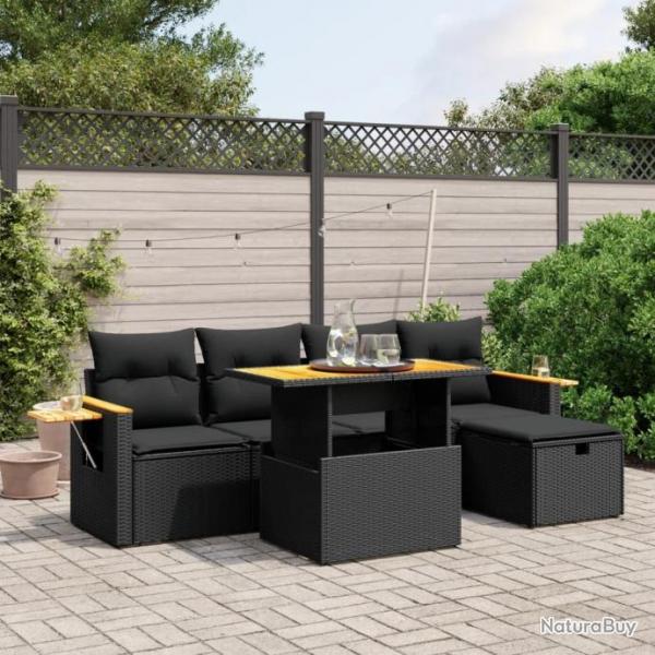 Salon de jardin 6 pcs avec coussins noir rsine tresse