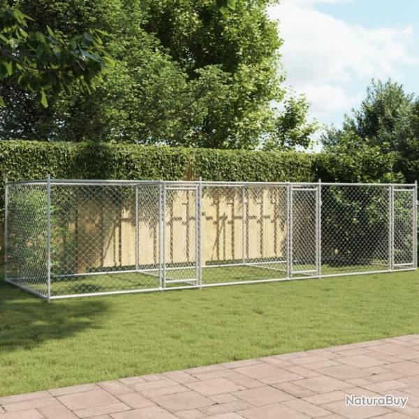 Cage pour chien avec portes gris 6x2x1,5 m acier galvanis