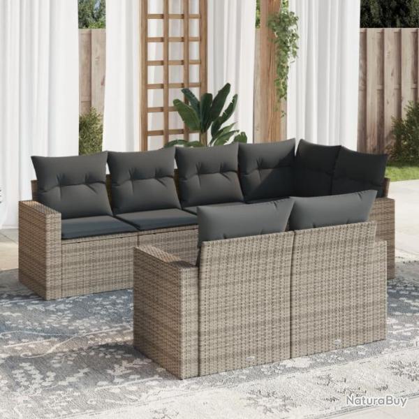 Salon de jardin avec coussins 7 pcs gris rsine tresse