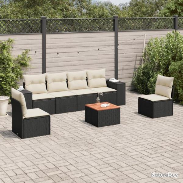 Salon de jardin 7 pcs avec coussins noir rsine tresse