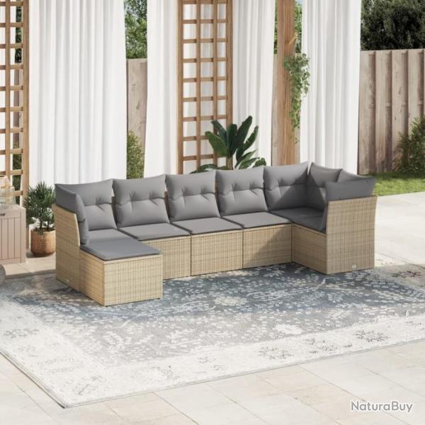 Salon de jardin avec coussins 7 pcs beige rsine tresse