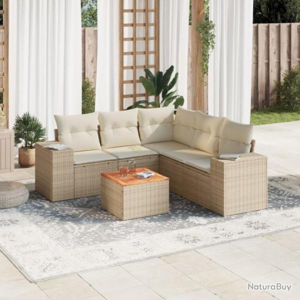 Salon de jardin avec coussins 6 pcs beige rsine tresse