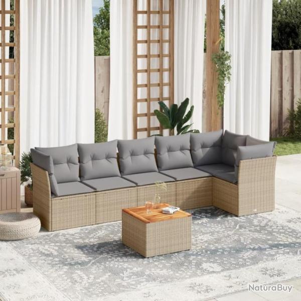 Salon de jardin avec coussins 7pcs mlange beige rsine tresse