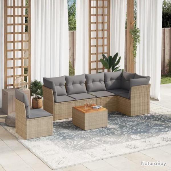 Salon de jardin avec coussins 7pcs mlange beige rsine tresse