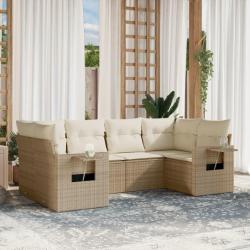 Salon de jardin avec coussins 6 pcs beige résine tressée