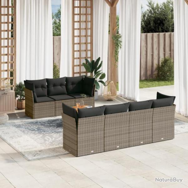 Salon de jardin 6 pcs avec coussins gris rsine tresse