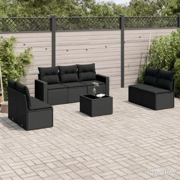 Salon de jardin 8 pcs avec coussins noir rsine tresse