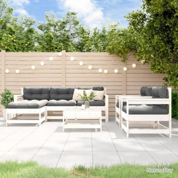 Salon de jardin 7 pcs Blanc Bois de pin massif