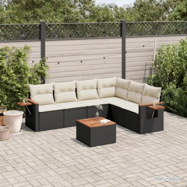 Salon de jardin 7 pcs avec coussins noir rsine tresse