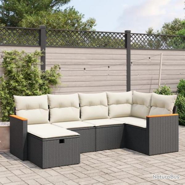 Salon de jardin 6 pcs avec coussins noir rsine tresse