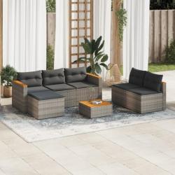 Salon de jardin 5 pcs avec coussins gris résine tressée acacia