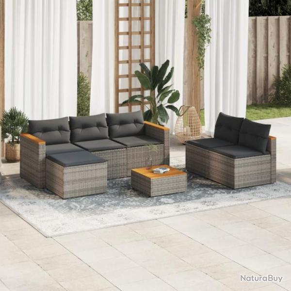 Salon de jardin 5 pcs avec coussins gris rsine tresse acacia