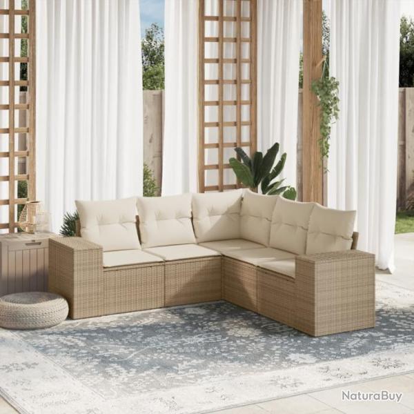 Salon de jardin avec coussins 5 pcs beige rsine tresse