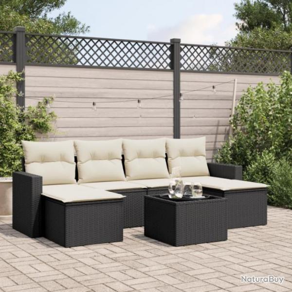 Salon de jardin 7 pcs avec coussins noir rsine tresse