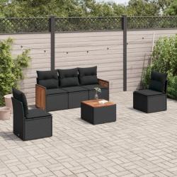 Salon de jardin 6 pcs avec coussins noir résine tressée