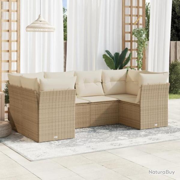 Salon de jardin avec coussins 6 pcs beige rsine tresse