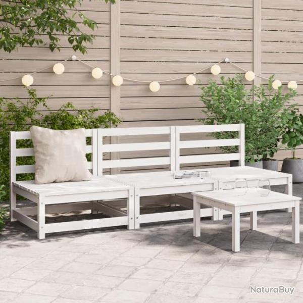 Canaps de jardin sans accoudoirs 3 pcs blanc bois pin massif