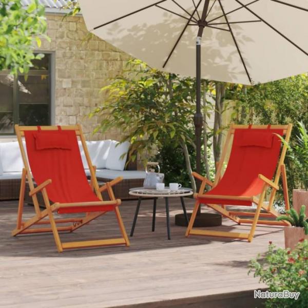 Chaises de plage pliables lot de 2 rouge tissu