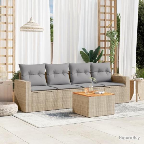 Salon de jardin avec coussins 5 pcs beige rsine tresse