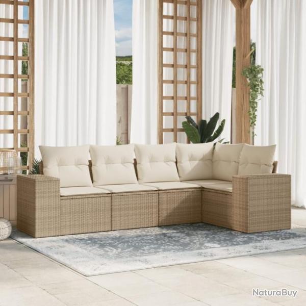 Salon de jardin avec coussins 5 pcs beige rsine tresse