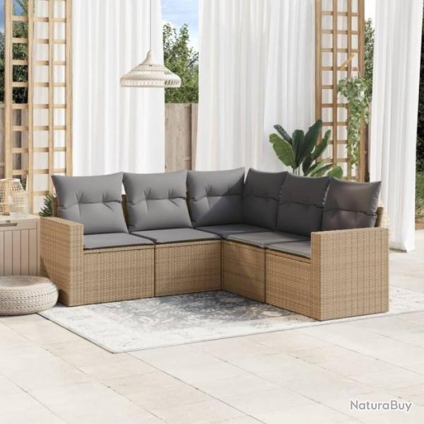 Salon de jardin avec coussins 5 pcs beige rsine tresse