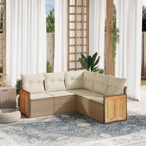 Salon de jardin avec coussins 5 pcs beige rsine tresse