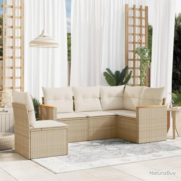 Salon de jardin avec coussins 5 pcs beige rsine tresse