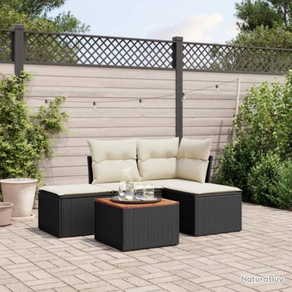 Salon de jardin 5 pcs avec coussins noir rsine tresse