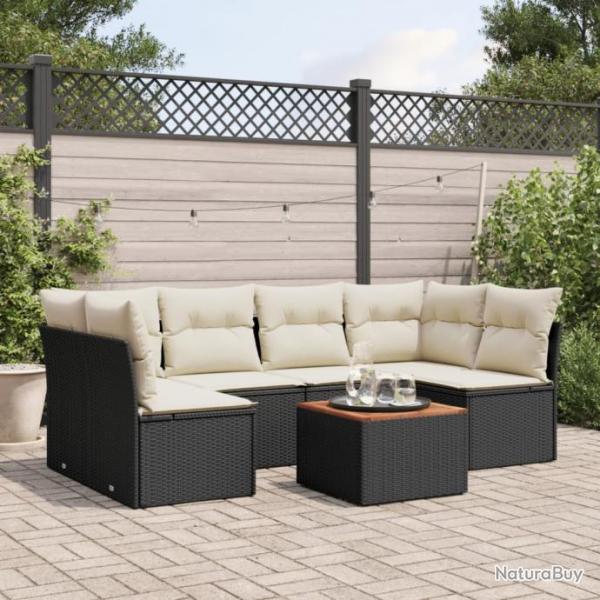 Salon de jardin 7 pcs avec coussins noir rsine tresse