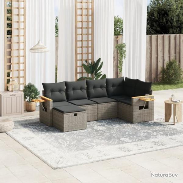 Salon de jardin 6 pcs avec coussins gris rsine tresse