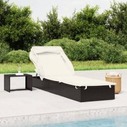 Transat avec toit pliable noir 213x63x97 cm résine tressée