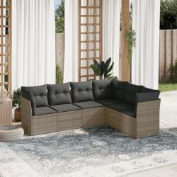 Salon de jardin 6 pcs avec coussins gris résine tressée