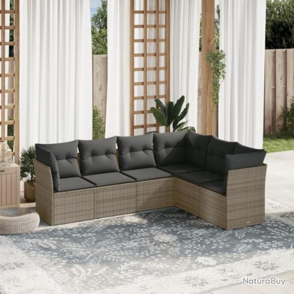 Salon de jardin 6 pcs avec coussins gris rsine tresse