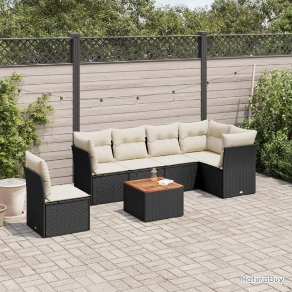 Salon de jardin 7 pcs avec coussins noir rsine tresse