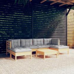 Salon de jardin 7 pcs avec coussins gris bois de pin