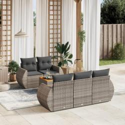 Salon de jardin 6 pcs avec coussins gris résine tressée