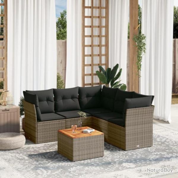 Salon de jardin 6 pcs avec coussins gris rsine tresse