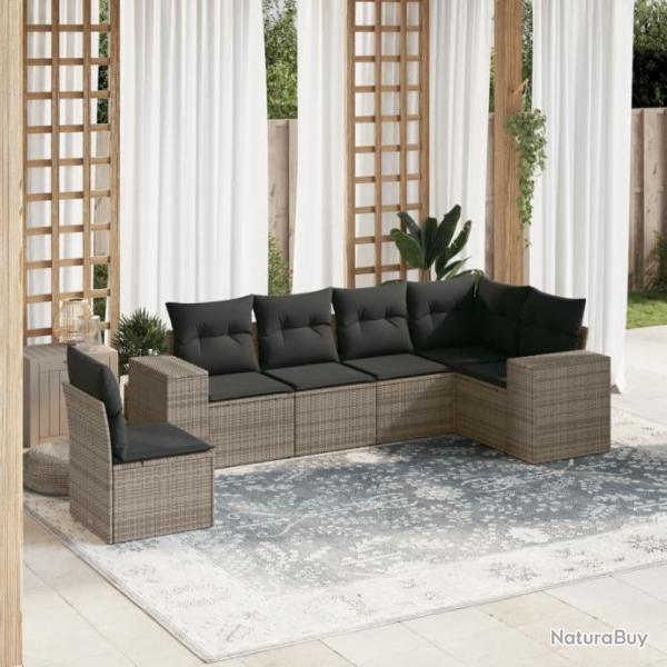 Salon de jardin 6 pcs avec coussins gris rsine tresse