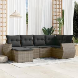 Salon de jardin 6 pcs avec coussins gris résine tressée