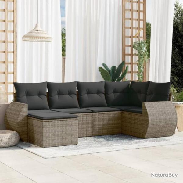 Salon de jardin 6 pcs avec coussins gris rsine tresse