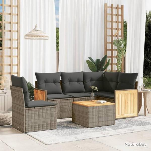 Salon de jardin 6 pcs avec coussins gris rsine tresse