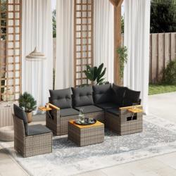 Salon de jardin 6 pcs avec coussins gris résine tressée