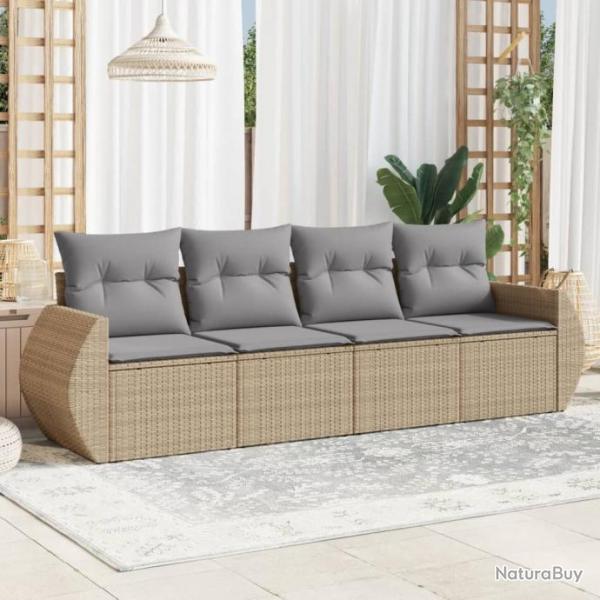 Salon de jardin avec coussins 4 pcs beige rsine tresse