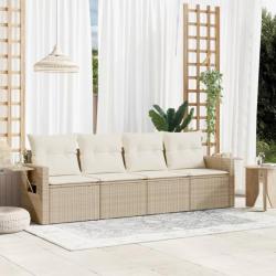 Salon de jardin avec coussins 4 pcs beige résine tressée