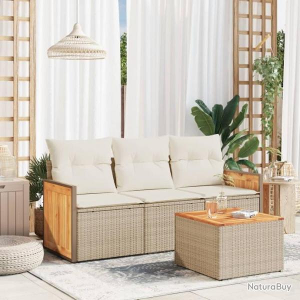 Salon de jardin avec coussins 4 pcs beige rsine tresse