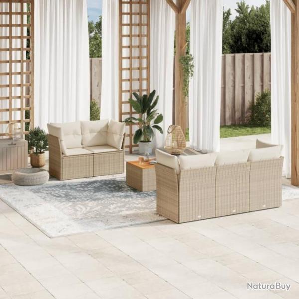 Salon de jardin avec coussins 6 pcs beige rsine tresse