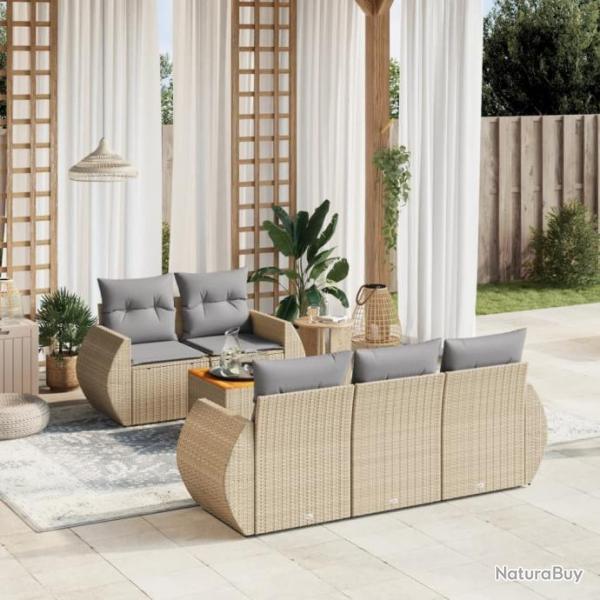 Salon de jardin avec coussins 6 pcs beige rsine tresse