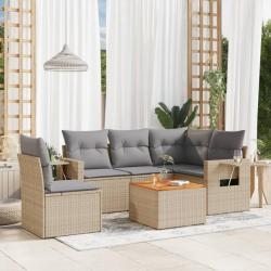 Salon de jardin avec coussins 6 pcs beige résine tressée