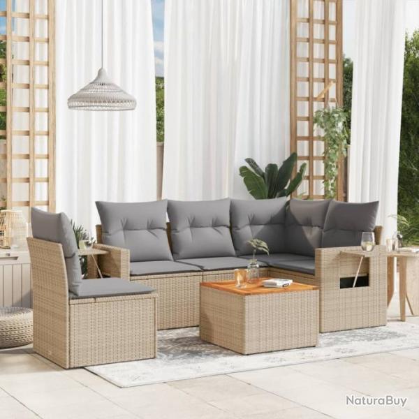 Salon de jardin avec coussins 6 pcs beige rsine tresse