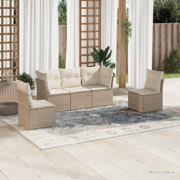 Salon de jardin avec coussins 5 pcs beige rsine tresse